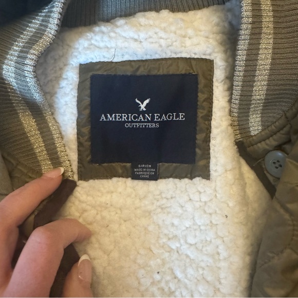 American Eagle green Utility Jacket Pink Fur Hood Parka Sherpa Y2K 00s coat - Picture 5 of 13